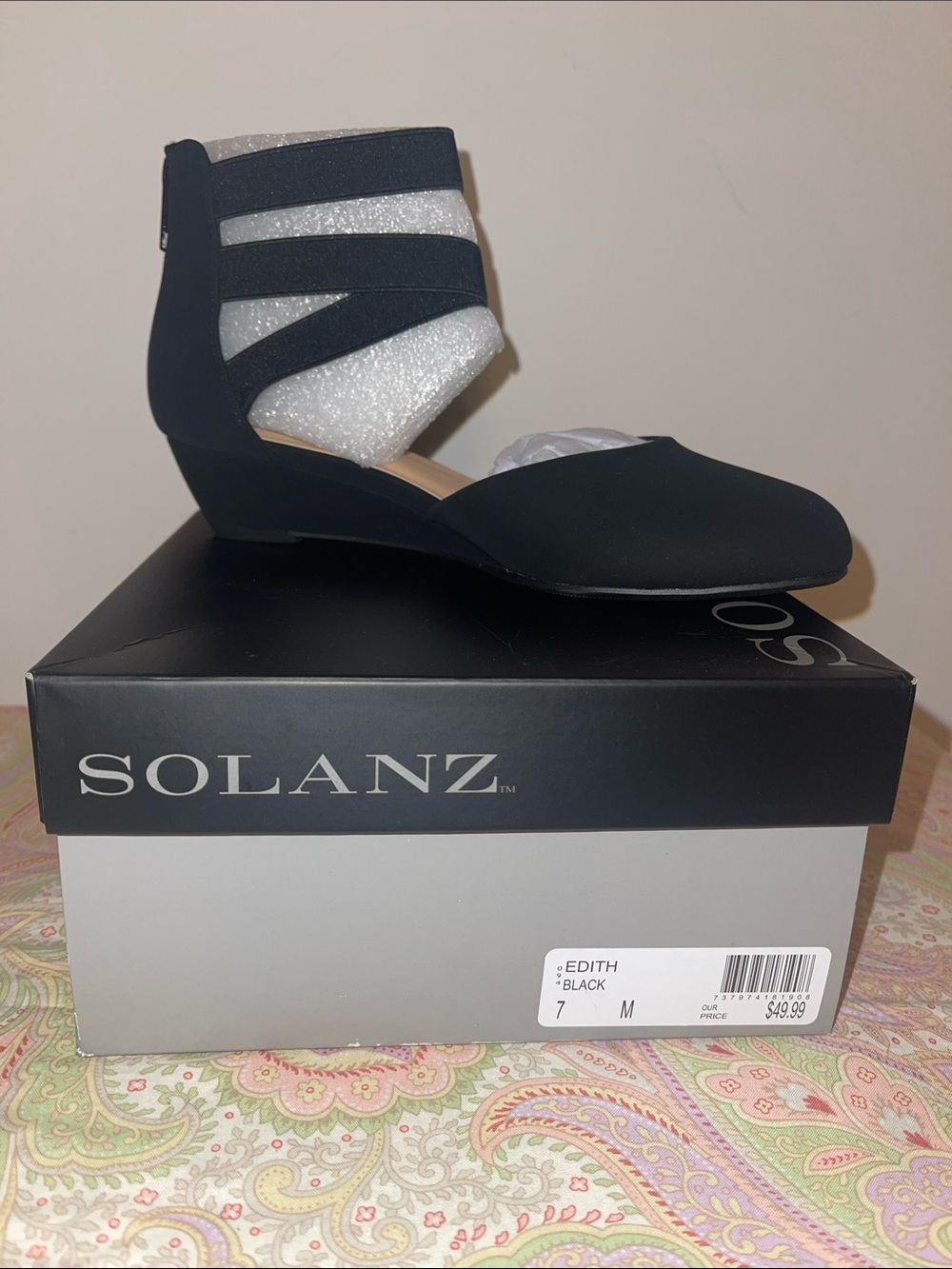 Solanz Edith Black Women's Ankle-Strap Flat